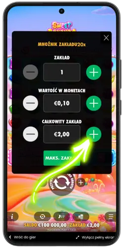 Sweet Bonanza 2500 Slot Bet Amount Selection Panel